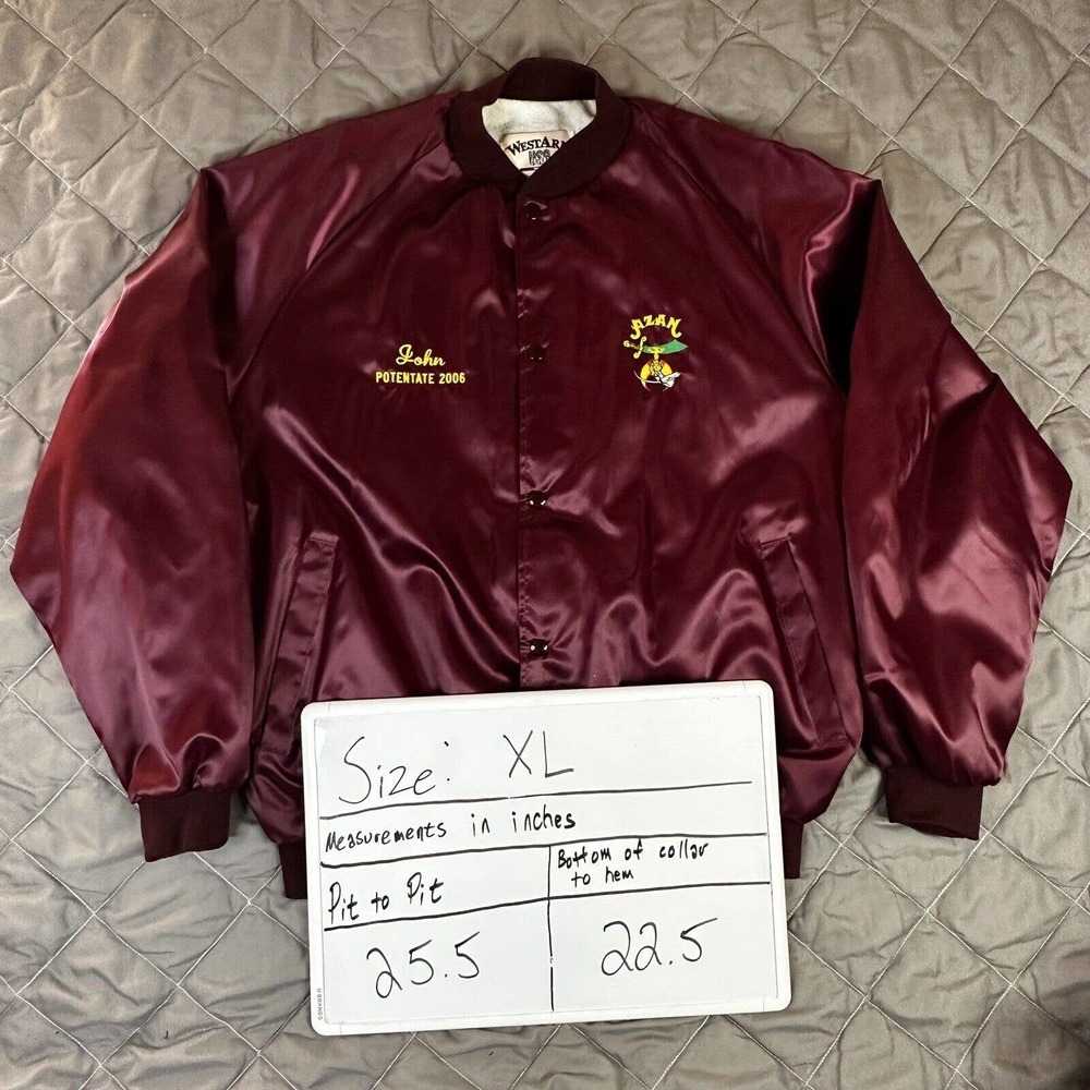 Vintage Satin Bomber Jacket Mens Extra Large Red Shriners Florida WestArk